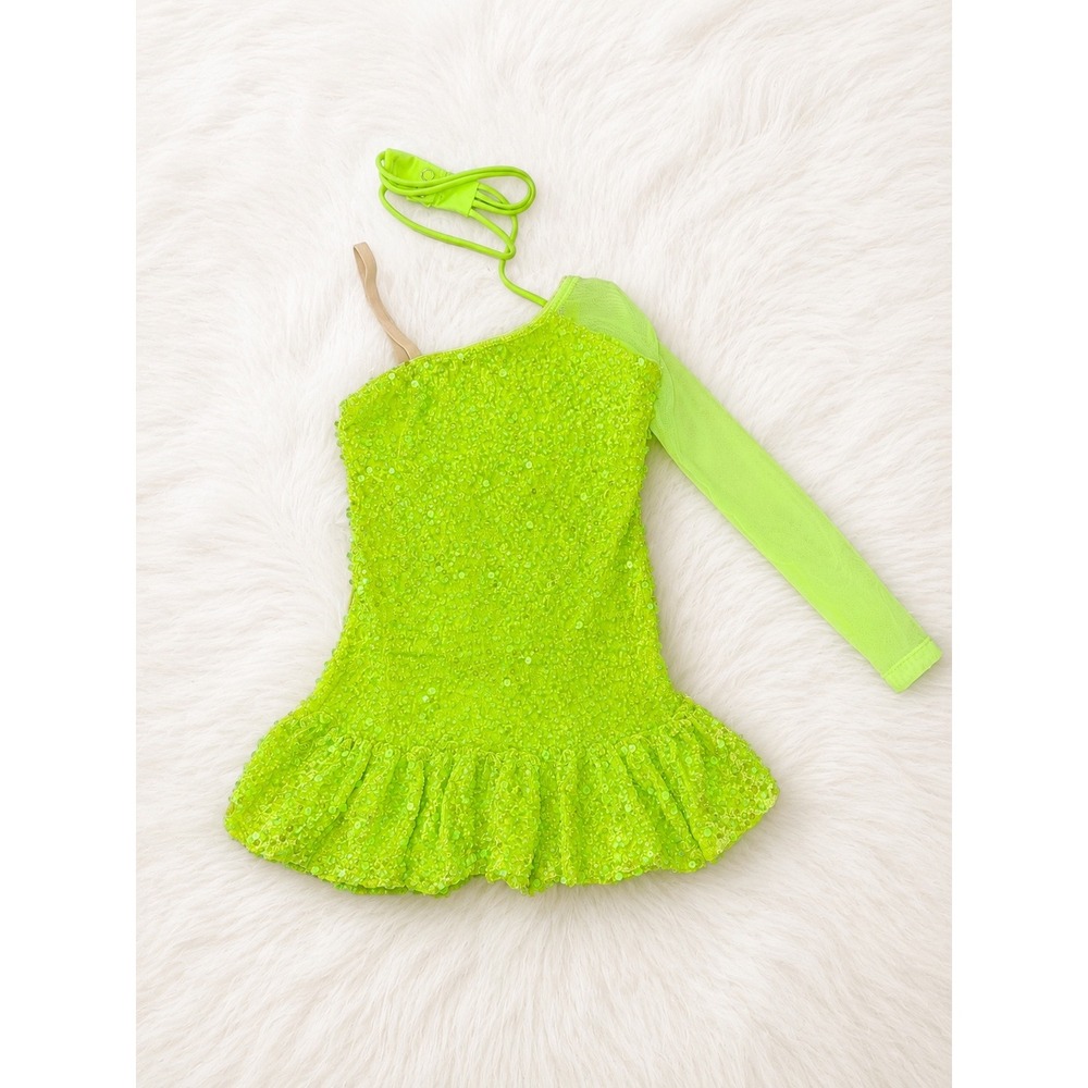 Revolution Dancewear Neon Green Sequin Fringe Dance Costume XS/C